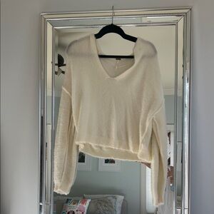 Free People Cream V-Neck Sweater